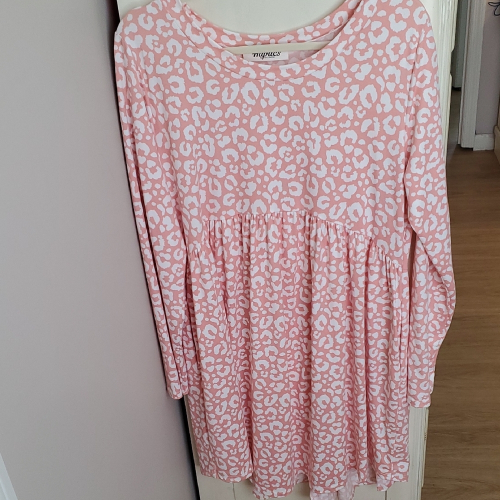 Pink Leopard Print Long Sleeve Dress